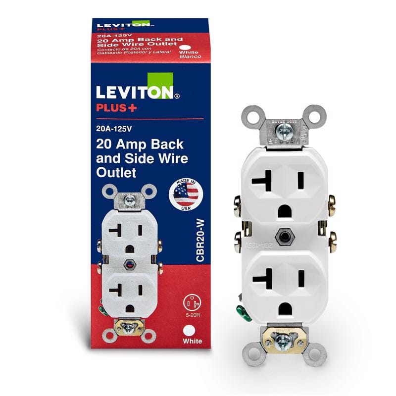 Leviton CBR20-00W 20 amps 125 V Duplex White Outlet 5-20R 1 pk