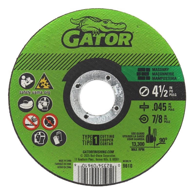 Gator 9610 4-1/2 in. D X 7/8 in. X .045 in. thick Aluminum Oxide Type 1 Masonry Cut-Off Wheel 1 pc
