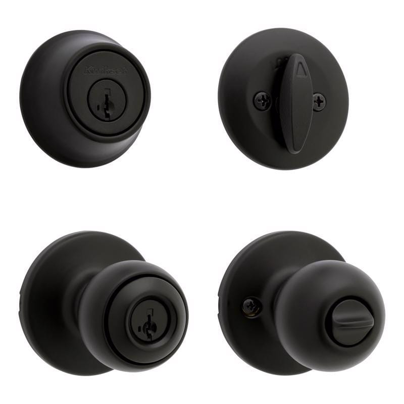 Kwikset 96900-449 Polo Traditional Matte Black Deadbolt and Entry Door Knob 1-3/4 in.