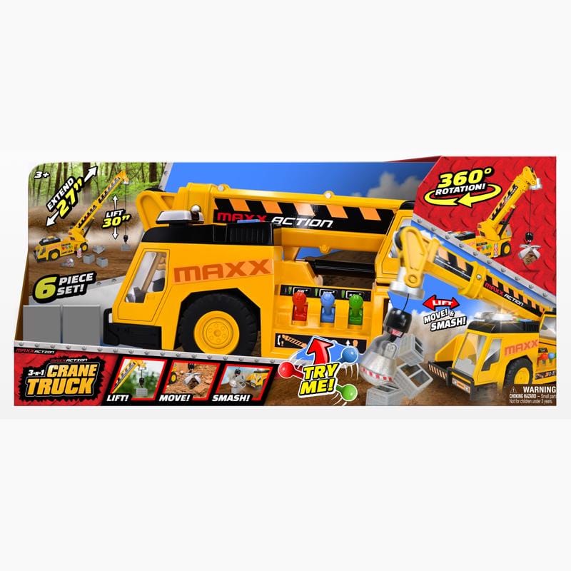 Maxx Action 470272 3-n-1 Crane Truck Yellow 6 pc