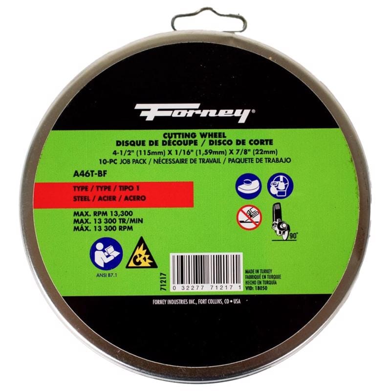 Forney 71217 4-1/2 in. D X 7/8 in. X 1/16 in. thick Aluminum Oxide Metal Cutting Wheel 10 pk