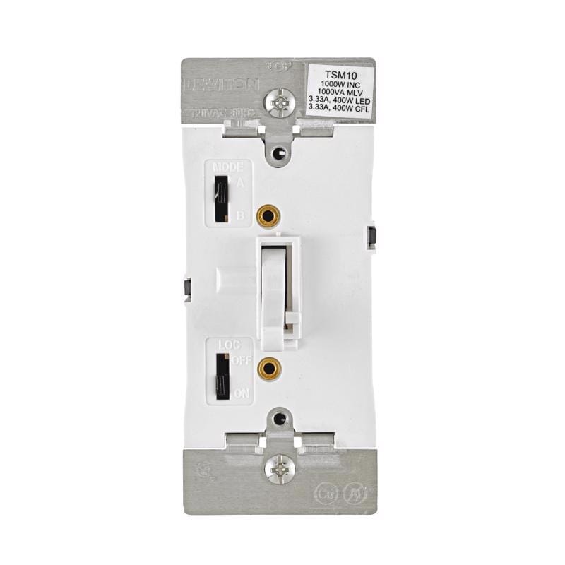 Leviton TSM10-1LW White 1000 W Toggle Dimmer Slide Switch 1 pk