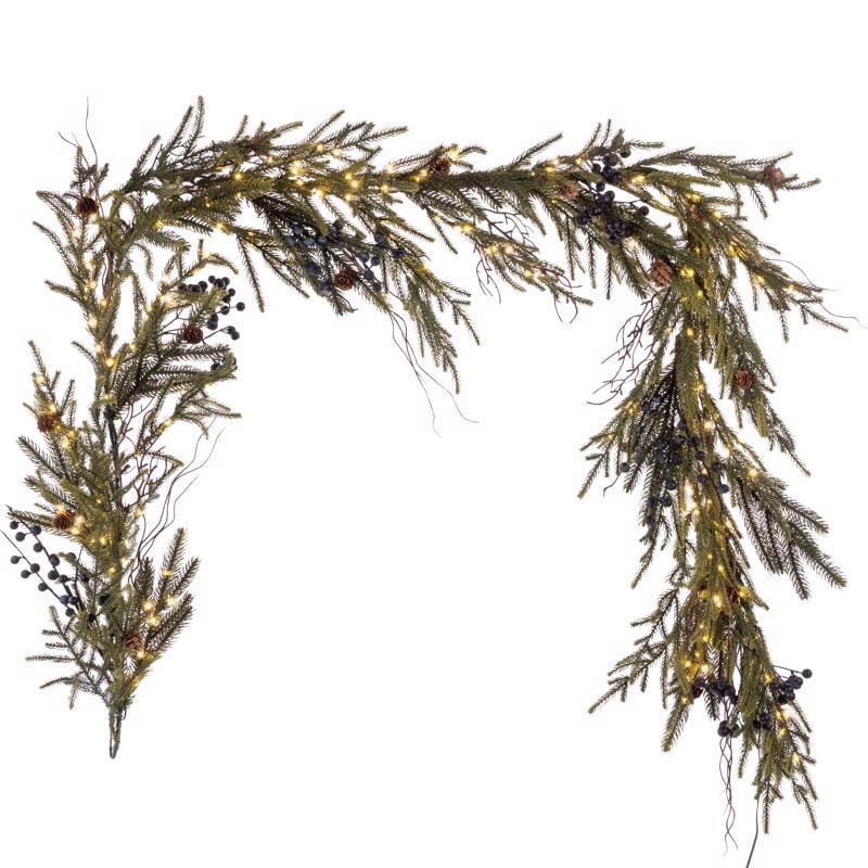 Celebrations 09-03099A 6 ft. L LED Warm White Rustic Norfolk With Berries and Pinecones Garland