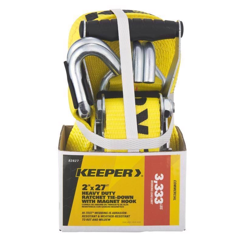 Keeper 82827 2 in. W X 27 ft. L Yellow Ratchet Tie Down Strap 3333 lb 1 pk