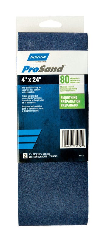Norton 07660705472 ProSand 24 in. L X 4 in. W Zirconia Alumina Cloth Portable Sanding Belt 80 Grit Coarse 2 pk