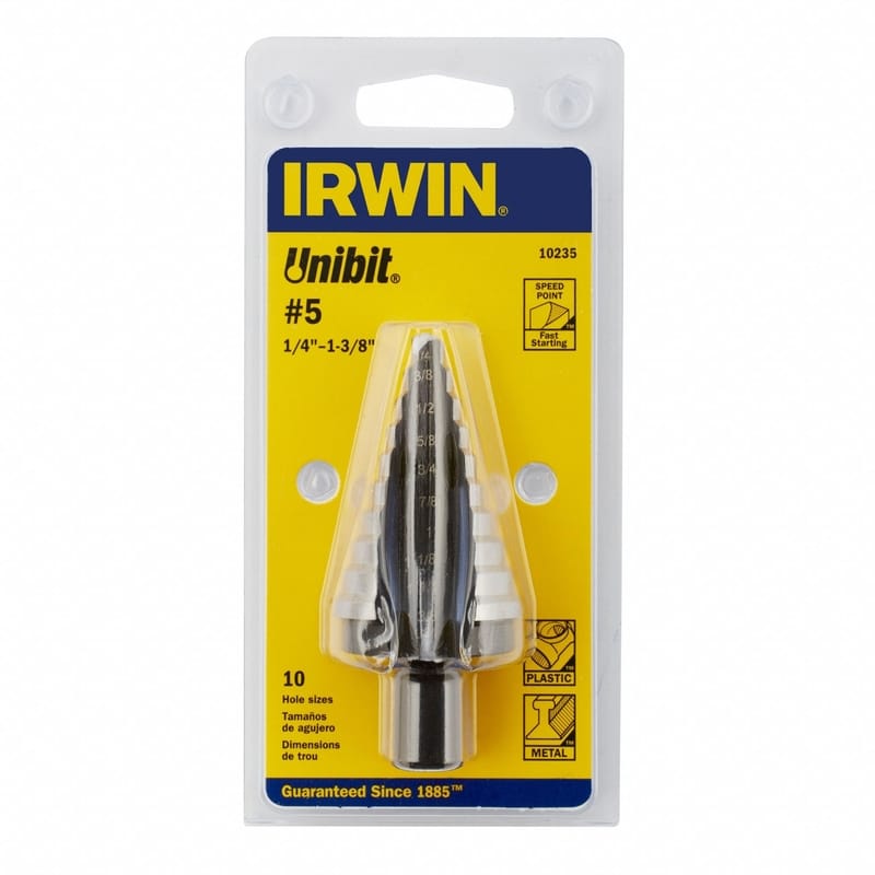 Irwin 10235 Unibit 1/4 to 1-3/8 in. X 6 in. L High Speed Steel Step Drill Bit Hex Shank 1 pc
