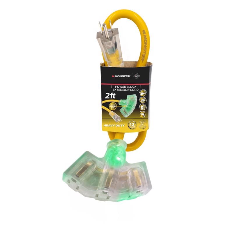Monster 1518 Just Power It Up Outdoor 2 ft. L Yellow Extension Cord 12/3 SJTW