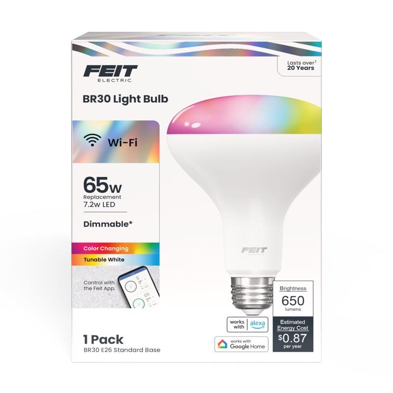 Feit BR30/RGBWCAAGRP Smart Home BR30 E26 (Medium) Smart-Enabled LED Bulb Color Changing 65 Watt Equivalence 1 pk