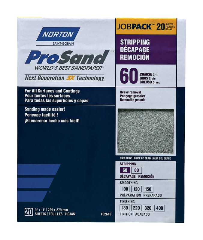 Norton 07660768175 ProSand 11 in. L X 9 in. W 60 Grit Aluminum Oxide Sandpaper 20 pk