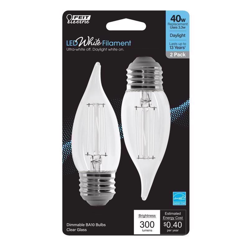 Feit BPEFC40950WFIL2 White BA10 E26 (Medium) Filament LED Bulb Daylight 40 Watt Equivalence 2 pk