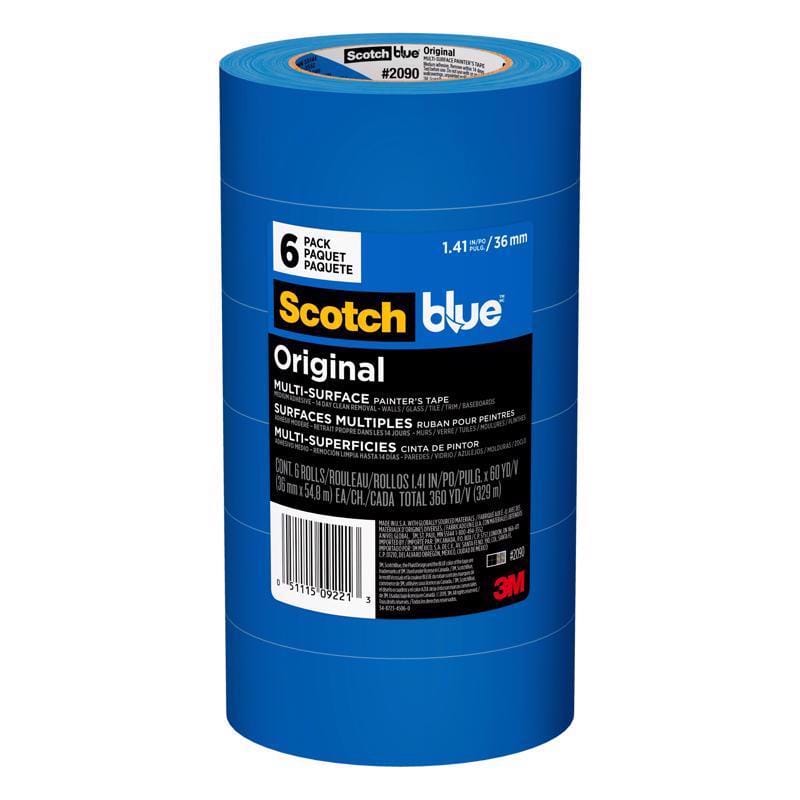 3M 2090-36QC6 ScotchBlue 1.41 in. W X 60 yd L Blue Medium Strength Original Painter's Tape 6 pk