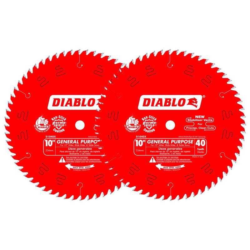 Diablo D104040VP 10 in. D X 5/8 in. TiCo Hi-Density Carbide Circular Saw Blade Set 40 teeth 2 pk