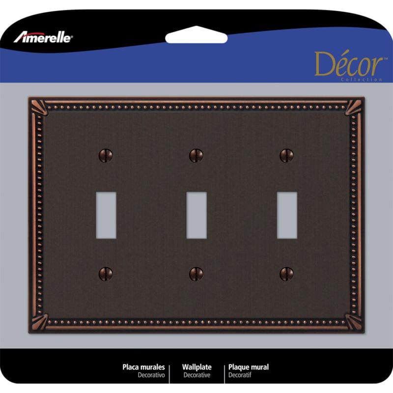 Amerelle 74TTTDB Imperial Bead Aged Bronze 3 gang Die-Cast Metal Toggle Wall Plate 1 pk