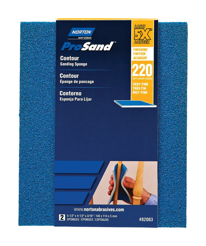 Norton 07660782083 ProSand 5.5 in. L X 4.5 in. W X 0.188 in. 220 Grit Very Fine Contour Sanding Sponge