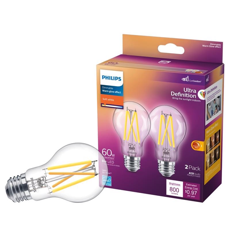 Philips 573477 A19 E26 (Medium) LED Bulb Soft White 60 Watt Equivalence 2 pk
