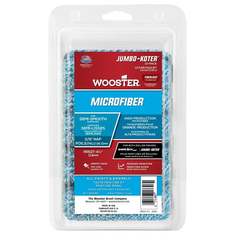 Wooster RR527-4 1/2 Jumbo Koter Microfiber 4.5 in. W X 3/8 in. Mini Paint Roller Cover 10 pk