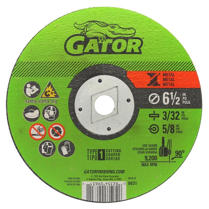 Gator 9631 6-1/2 in. D X 5/8 in. X 3/32 in. thick Aluminum Oxide Type 1 Metal Cutting Wheel 1 pc