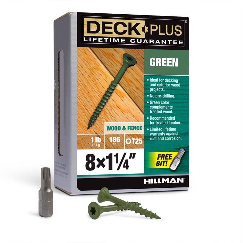 Hillman 48396 Deck Plus No. 8 Ga. X 1-1/4 in. L Green Star Flat Head Exterior Deck Screws 1 lb 186 pk