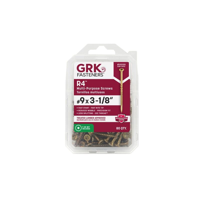 GRK Fasteners 103105 No. 9 X 3-1/8 in. L Star Climatek Coarse Wood Screws 80 pk