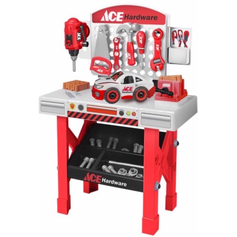 Ace 40906 Tool Bench With Take Apart Car Pretend Play Set White/Red