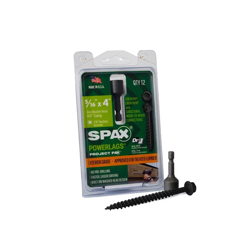 Spax 45718208010043 PowerLags 5/16 in. X 4 in. L Washer High Corrosion Resistant Carbon Steel Lag Screw 12 pk
