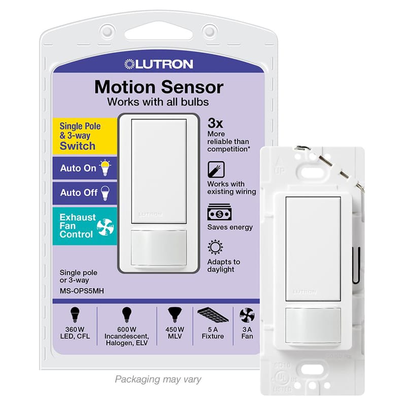 Lutron MS-OPS5MH-WH Maestro Occupancy 5 amps Single Pole Motion Sensor Triple Combination Switch White 1 pk