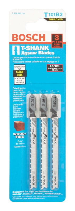 Bosch T101B3 4 in. Metal T-Shank Ground teeth and taper ground back Jig Saw Blade 10 TPI 3 pk