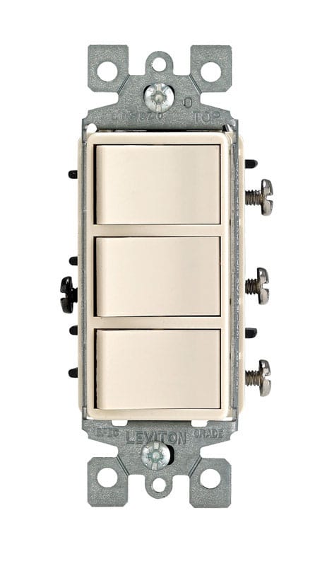Leviton 01755-0TS Decora 15 amps Single Pole Rocker Triple Combination Switch Light Almond 1 pk