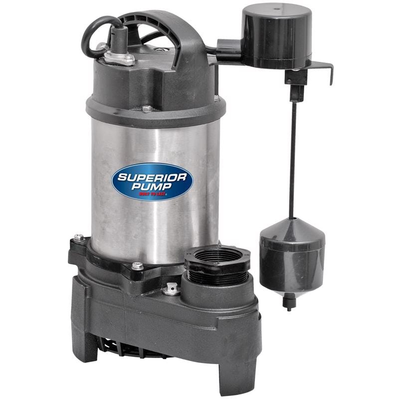 Superior Pump 92571 1/2 HP 4500 gph Stainless Steel Vertical Float Switch AC Submersible Sump Pump 10 ft