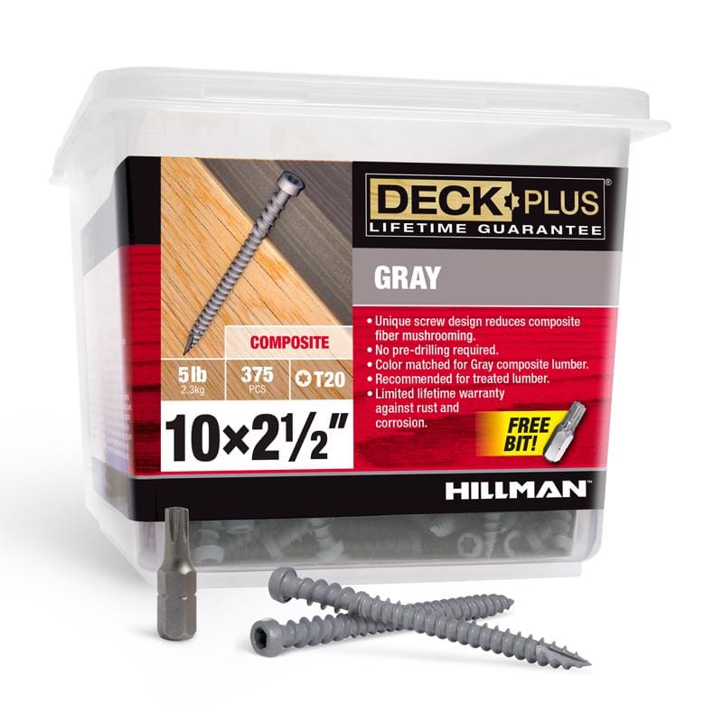 Hillman 48440 Deck Plus No. 10 Ga. X 2-1/2 in. L Gray Star Flat Head Composite Deck Screws 5 lb 375 pk