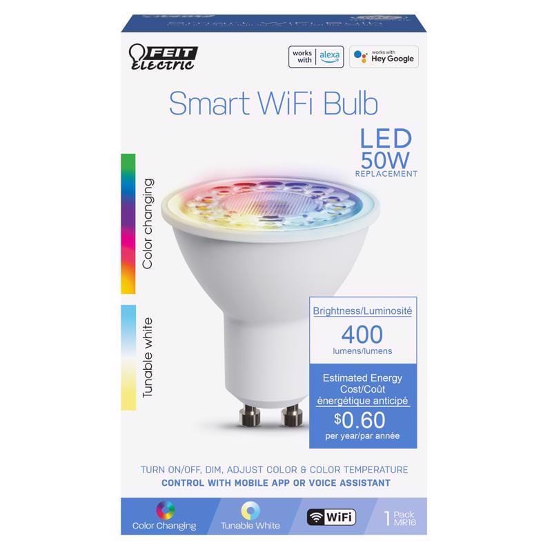 Feit MR16GU10RGBWCAG Smart Home MR16 GU10 Smart-Enabled LED Bulb Color Changing 50 Watt Equivalence 1 pk