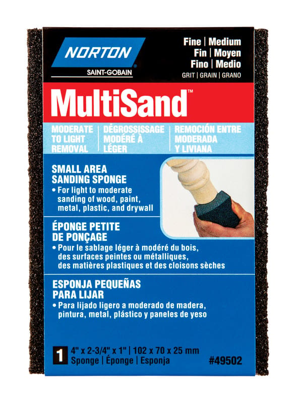 Norton 07660749502 MultiSand 4 in. L X 2.75 in. W X 1 in. 80/120 Grit Fine/Medium Small Area Sanding Sponge