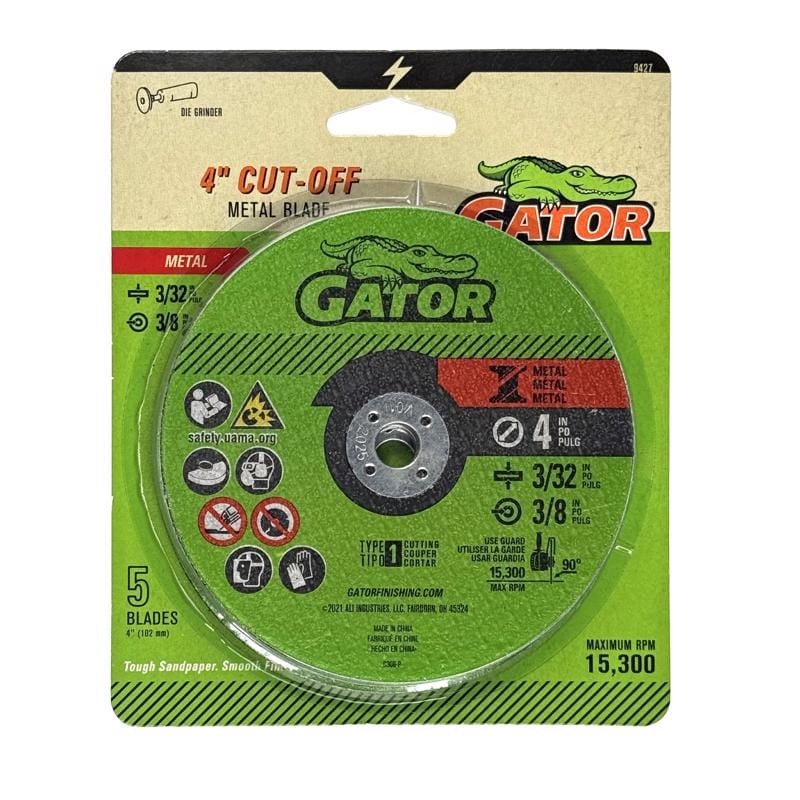 Gator 9427 4 in. D X 3/8 in. X 3/32 in. thick Aluminum Oxide Type 1 Metal Cut-Off Blade 5 pc