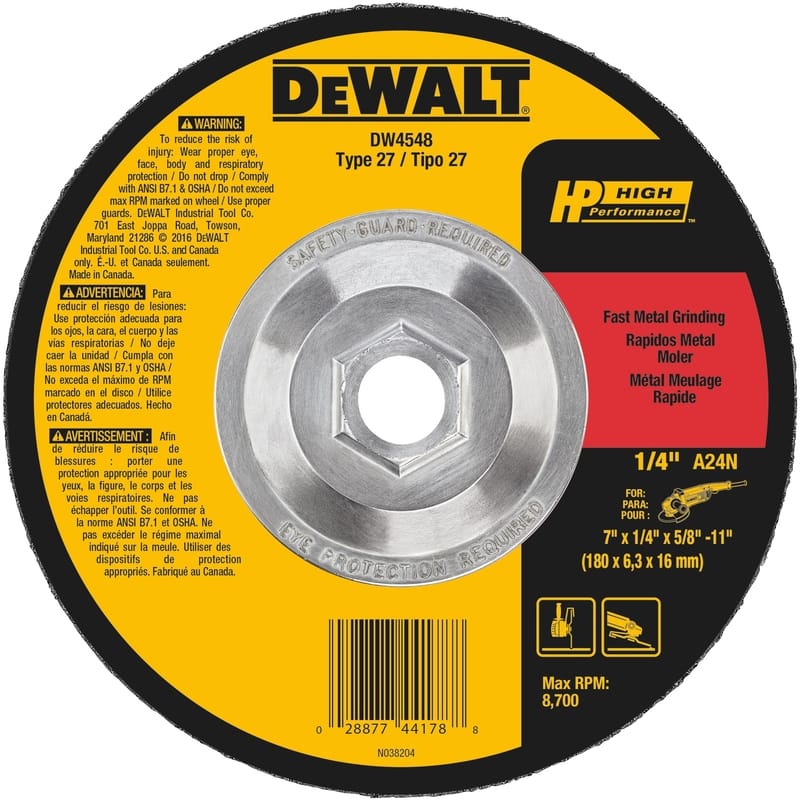 Dewalt DW4548 High Performance 7 in. D X 5/8 in. X 1/4 in. thick Metal Grinding Wheel 1 pk