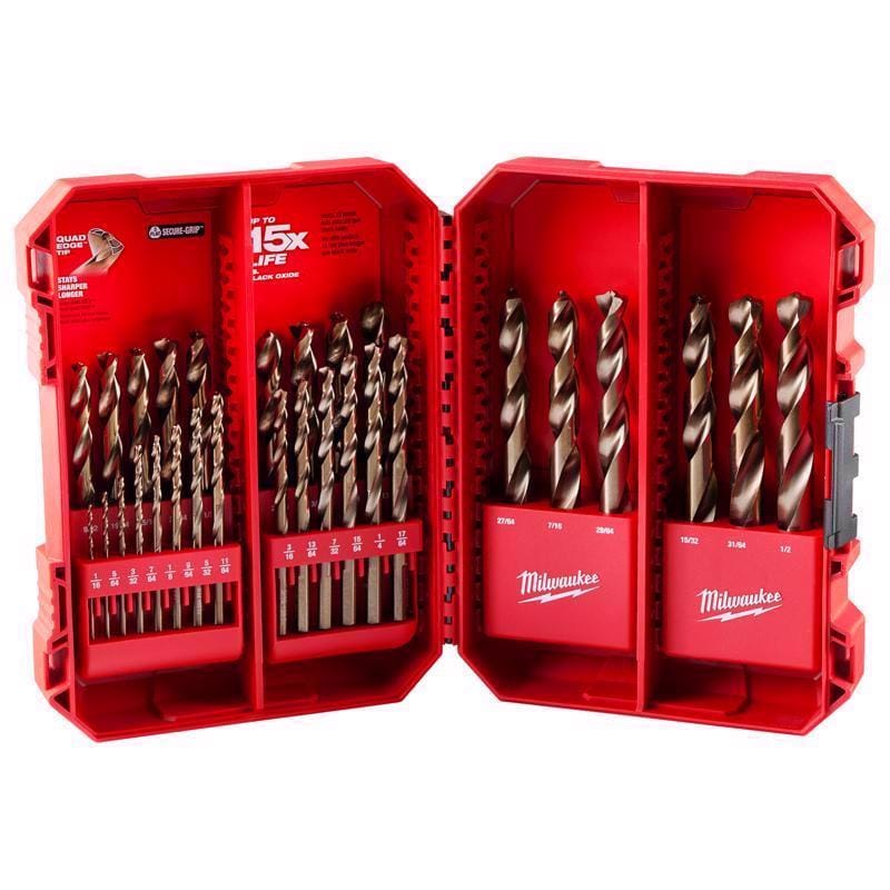 Milwaukee 48-89-2332 Red Helix Assorted X 7.75 in. L Cobalt Colbalt Drill Bit Set 3-Flat Shank 29 pc