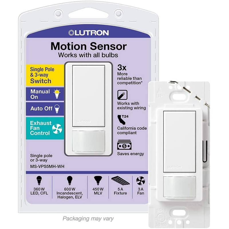 Lutron MS-VPS5MH-WH 5 amps Single Pole Motion Sensor Alarm/Sensor Switch White 1 pk
