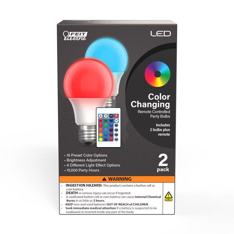 Feit A19RFPARTYLED2 A19 E26 (Medium) Party Bulb Color Changing 5 Watt Equivalence 2 pk