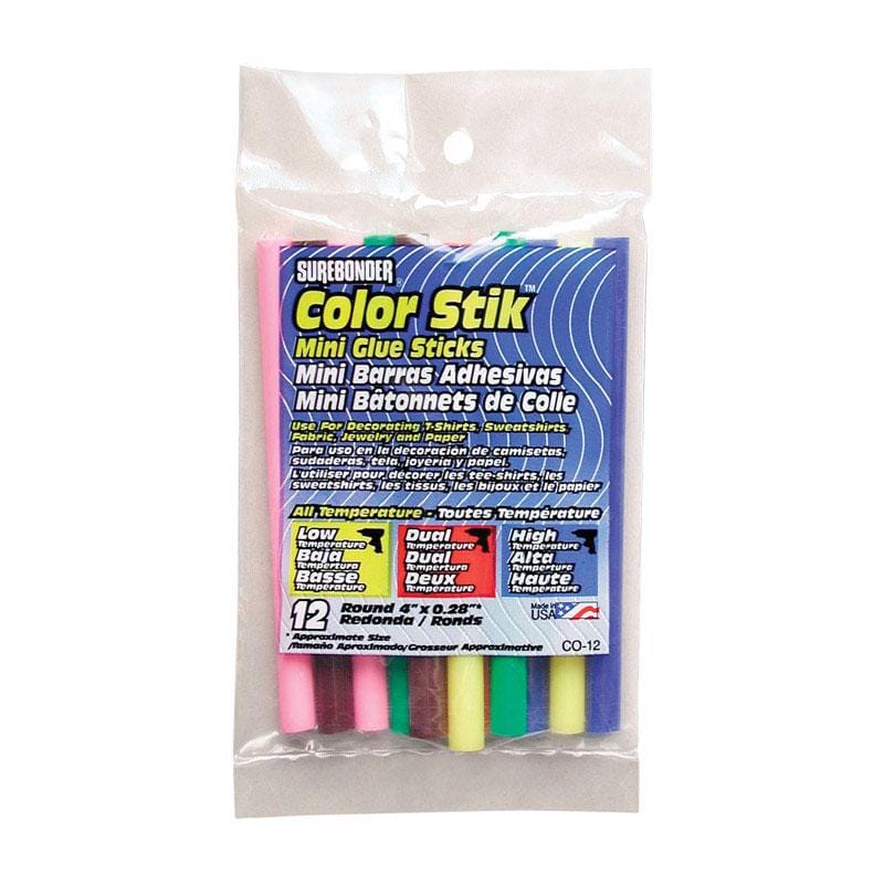 Surebonder CO-12V Color Stik .28 in. D X 4 in. L Mini Glue Sticks Assorted Colors 12 pk