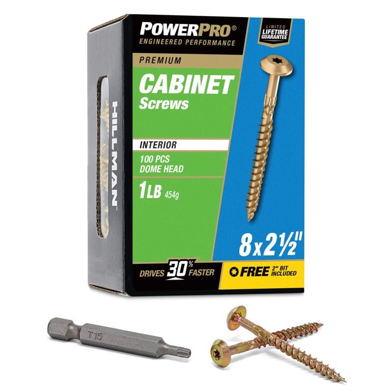 Hillman 48648V4 Power Pro No. 8 X 2-1/2 in. L Star Coarse Cabinet Screws 100 pk
