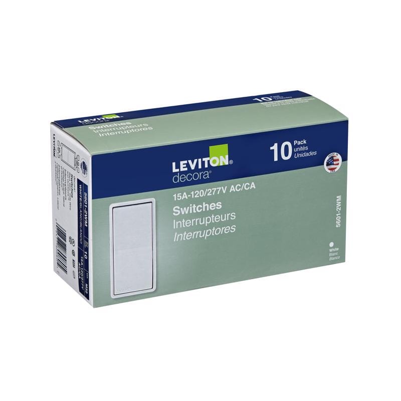 Leviton 05601-2WM Decora 15 amps Single Pole Rocker Switch White 10 pk