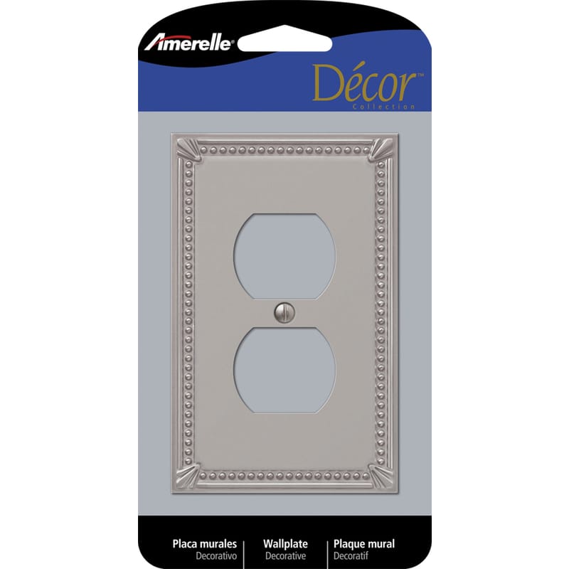 Amerelle 74DBN Imperial Bead Brushed Nickel 1 gang Metal Duplex Wall Plate 1 pk