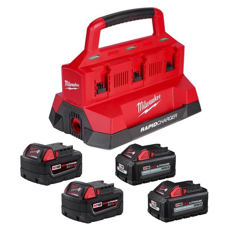 Milwaukee Tool 48-59-1865POC Milwaukee M18 Packout Lithium-Ion 6-Port Rapid Charger Battery and Charger 5 pc