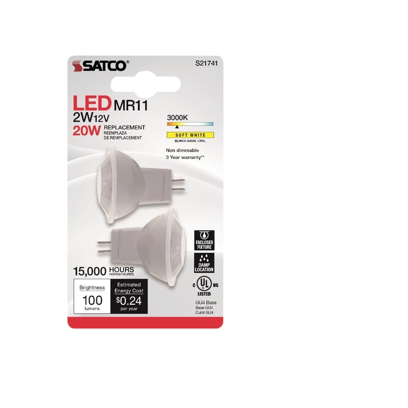 Satco S21741 MR11 GU4 LED Bulb Soft White 20 Watt Equivalence 2 pk