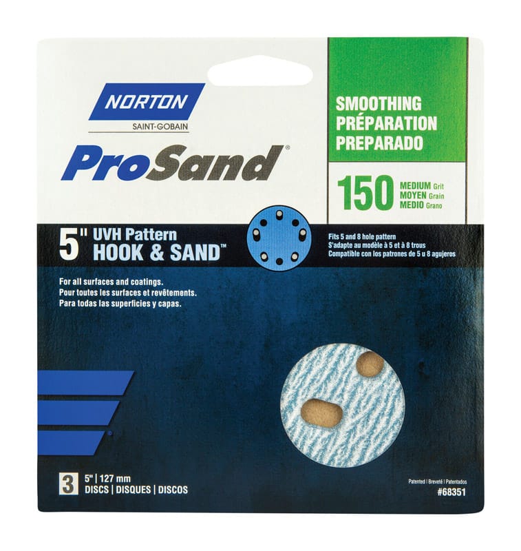 Norton 07660768351 ProSand 5 in. Ceramic Alumina Hook and Loop Sanding Disc 150 Grit Fine 3 pk