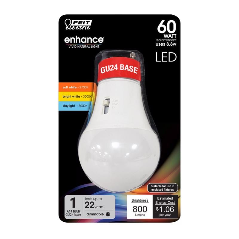 Feit BPOM60GU24CCTCA A19 GU24 LED Bulb Color Changing 60 Watt Equivalence 1 pk