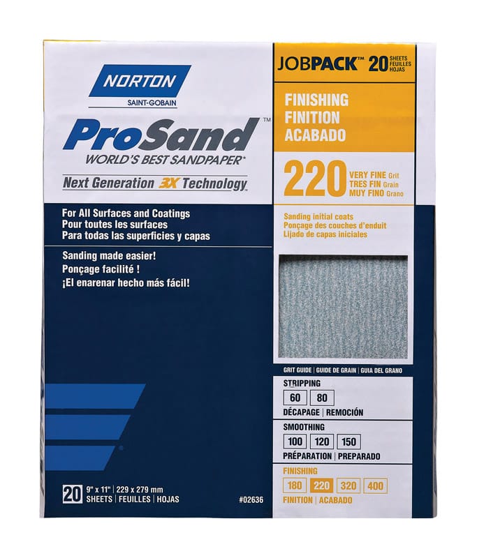 Norton 07660768167 ProSand 11 in. L X 9 in. W 220 Grit Aluminum Oxide Sandpaper 1 pk
