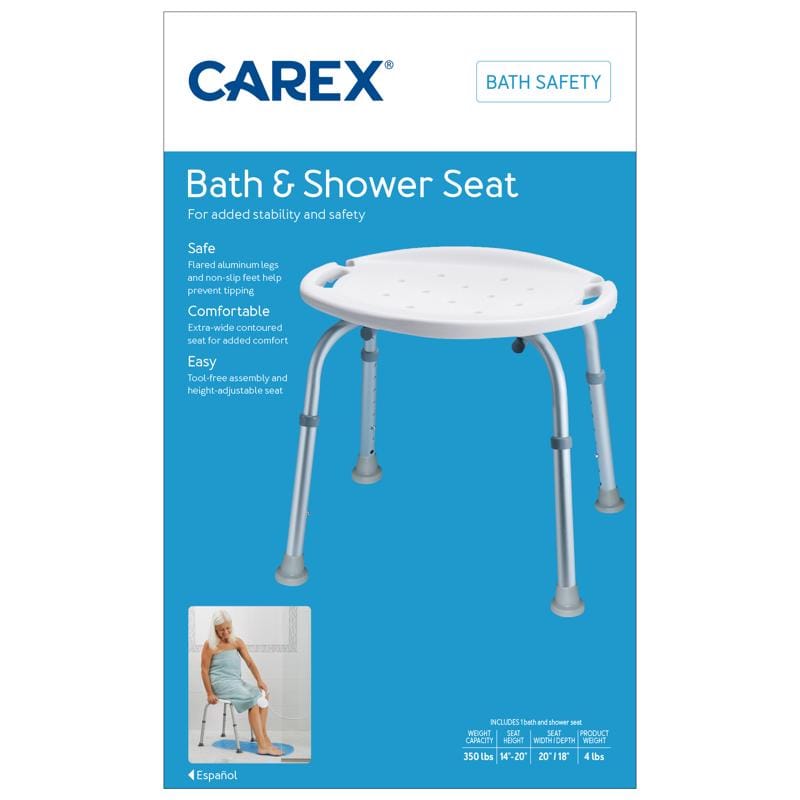 Carex Health Brands FGB75200 0000 Blue/White Bath/Shower Seat Aluminum 20.5 in. H X 20 in. L