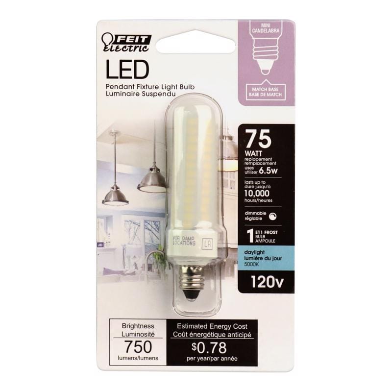 Feit BP75MC/850/LED T4 E11 LED Bulb Daylight 75 Watt Equivalence 1 pk