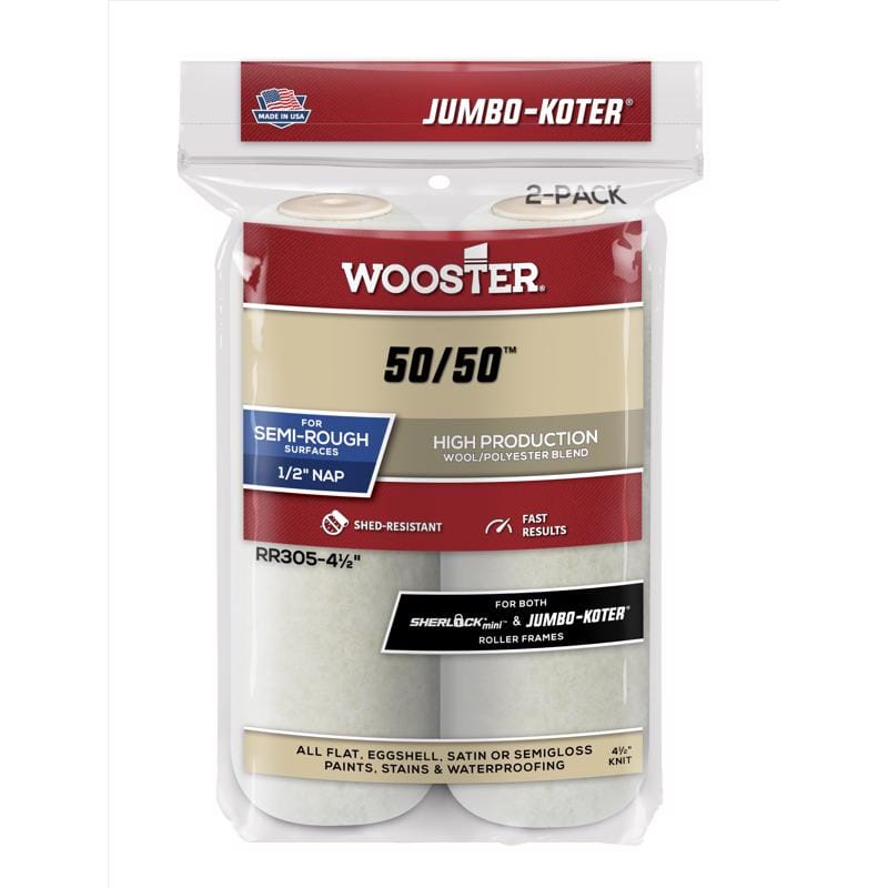 Wooster RR305-4 1/2 Jumbo-Koter Lambswool Polyester 4.5 in. W X 1/2 in. Mini Paint Roller Cover 2 pk