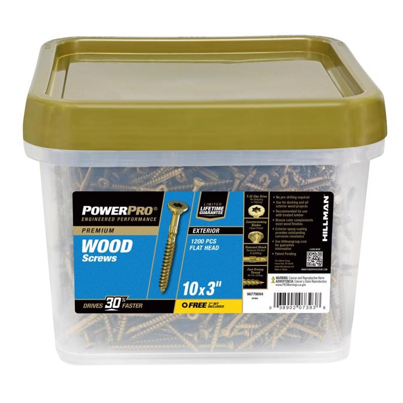 Power Pro 967790V4 No. 10 Ga. X 3 in. L Bronze Star Flat Head Deck Screws